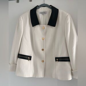 Tahari White Blazer with Black Trim and Gold Buttons